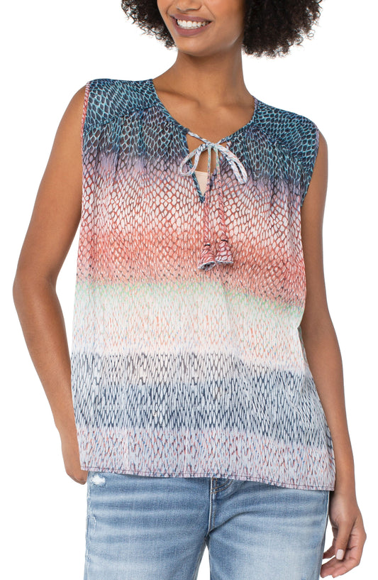 Liverpool tie front shirred sleeveless blouse (ombre snake print)