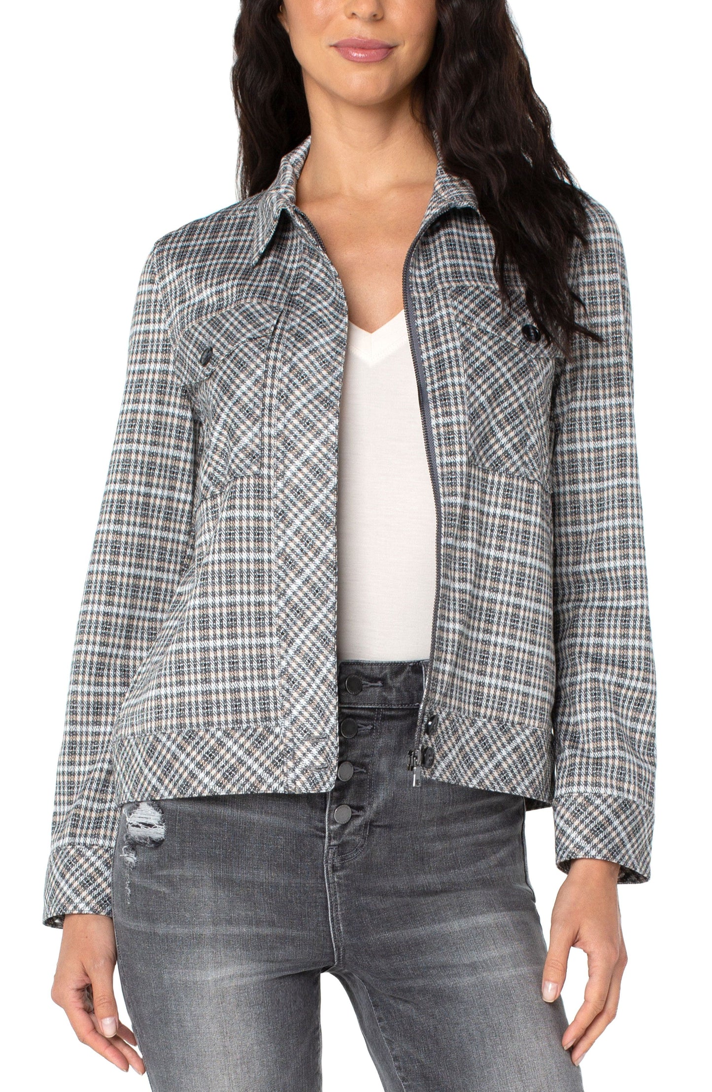 Liverpool Utility Jacket Plaid (Grey/White/Tan)