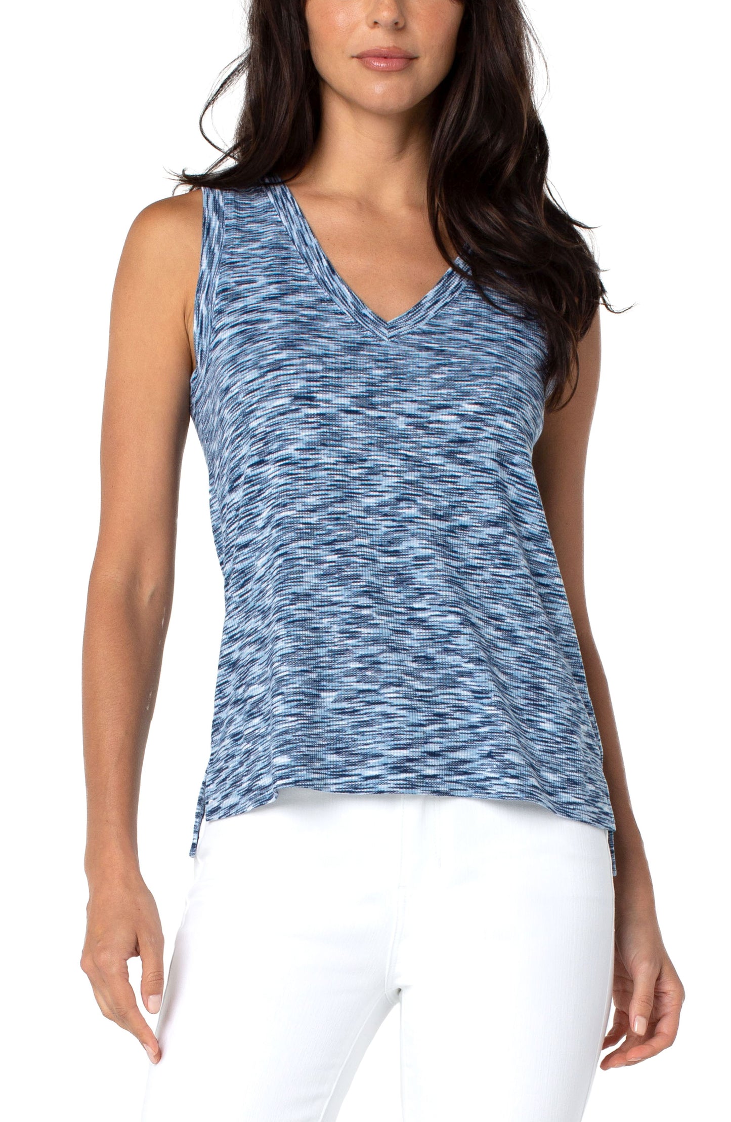 Liverpool Sleeveless V-Neck Knit Tee (Paradise Blue Spacedye)