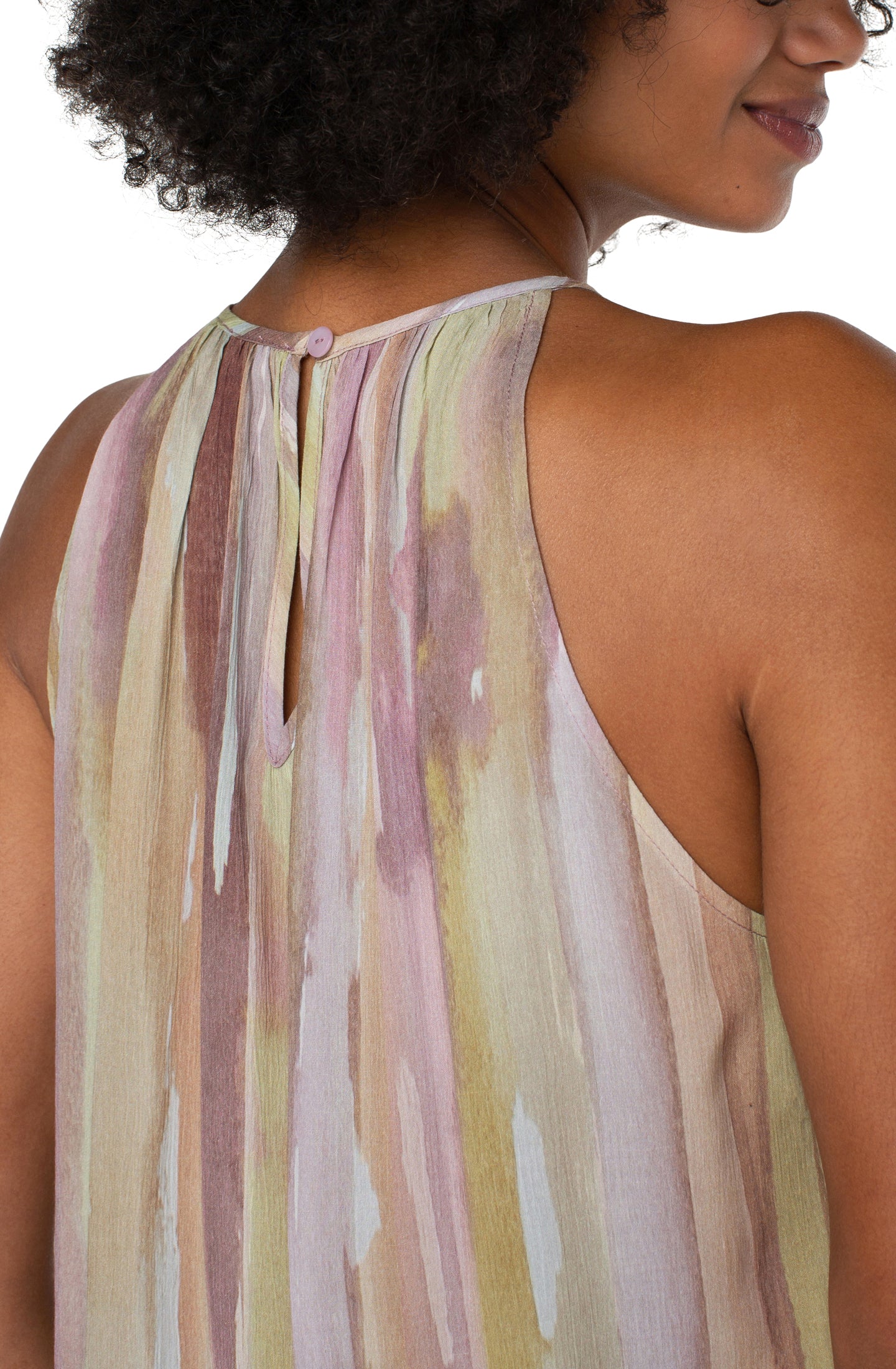 Liverpool Sleeveless Mock Neck Halter Top (Watercolor Stripe)