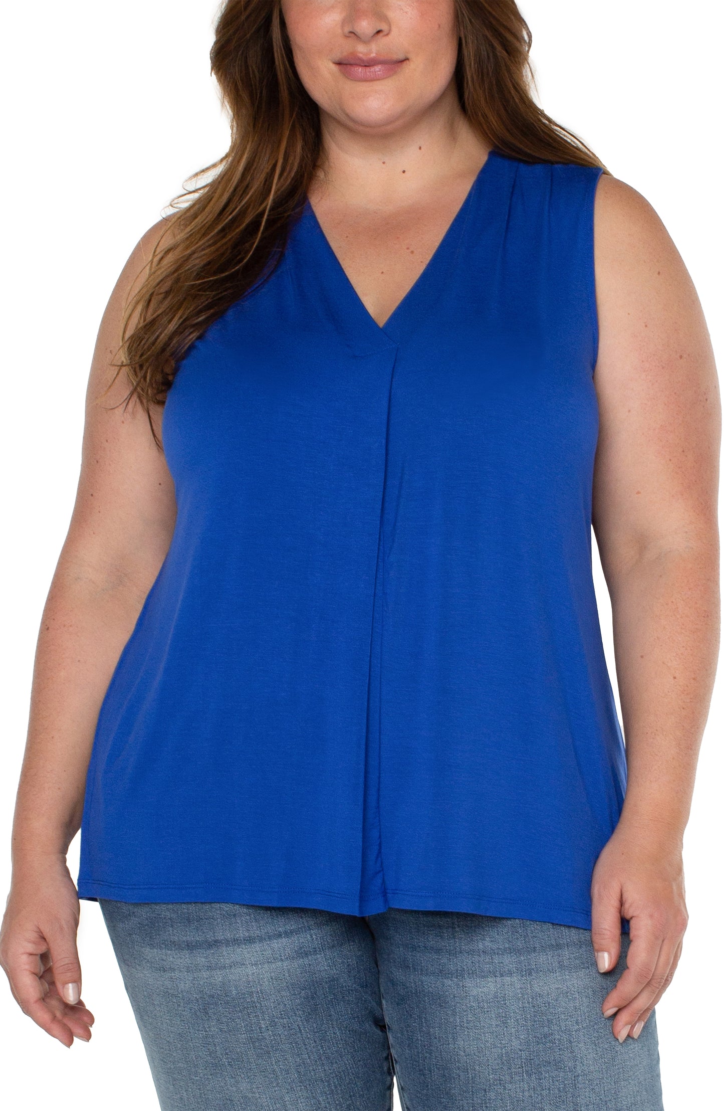 Liverpool Sleeveless V-Neck Modal Knit Top with Tucks (solid colors)