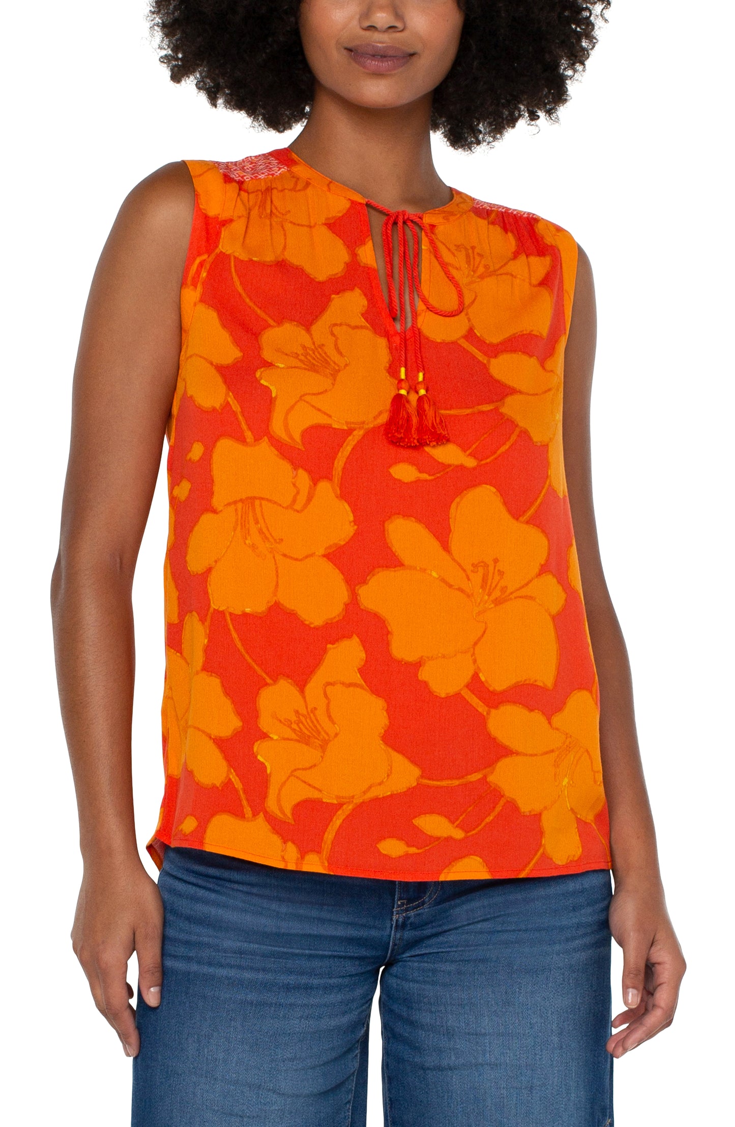 Liverpool v neck popover blouse w shirring & neck (floral ombre)