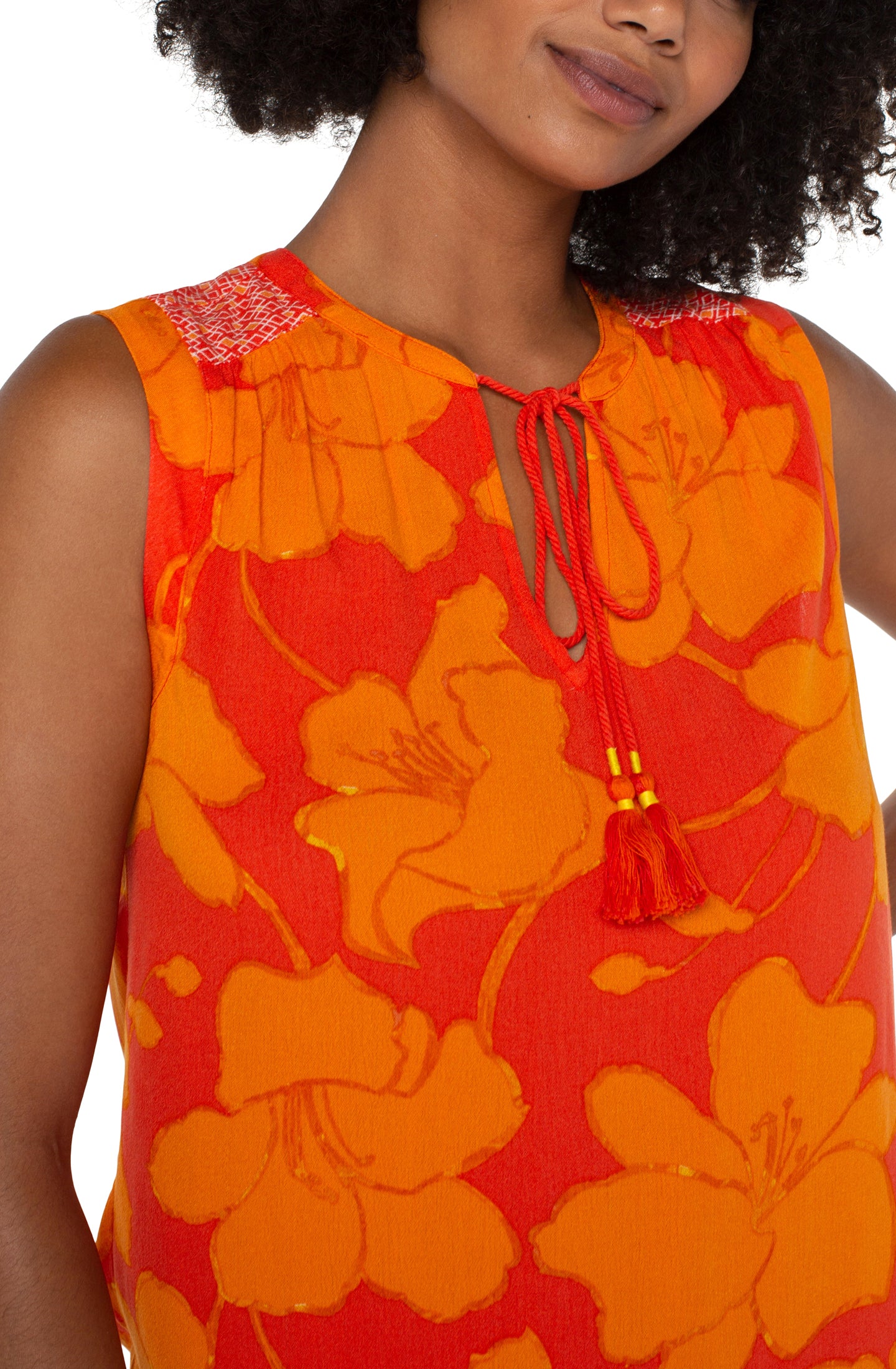 Liverpool v neck popover blouse w shirring & neck (floral ombre)