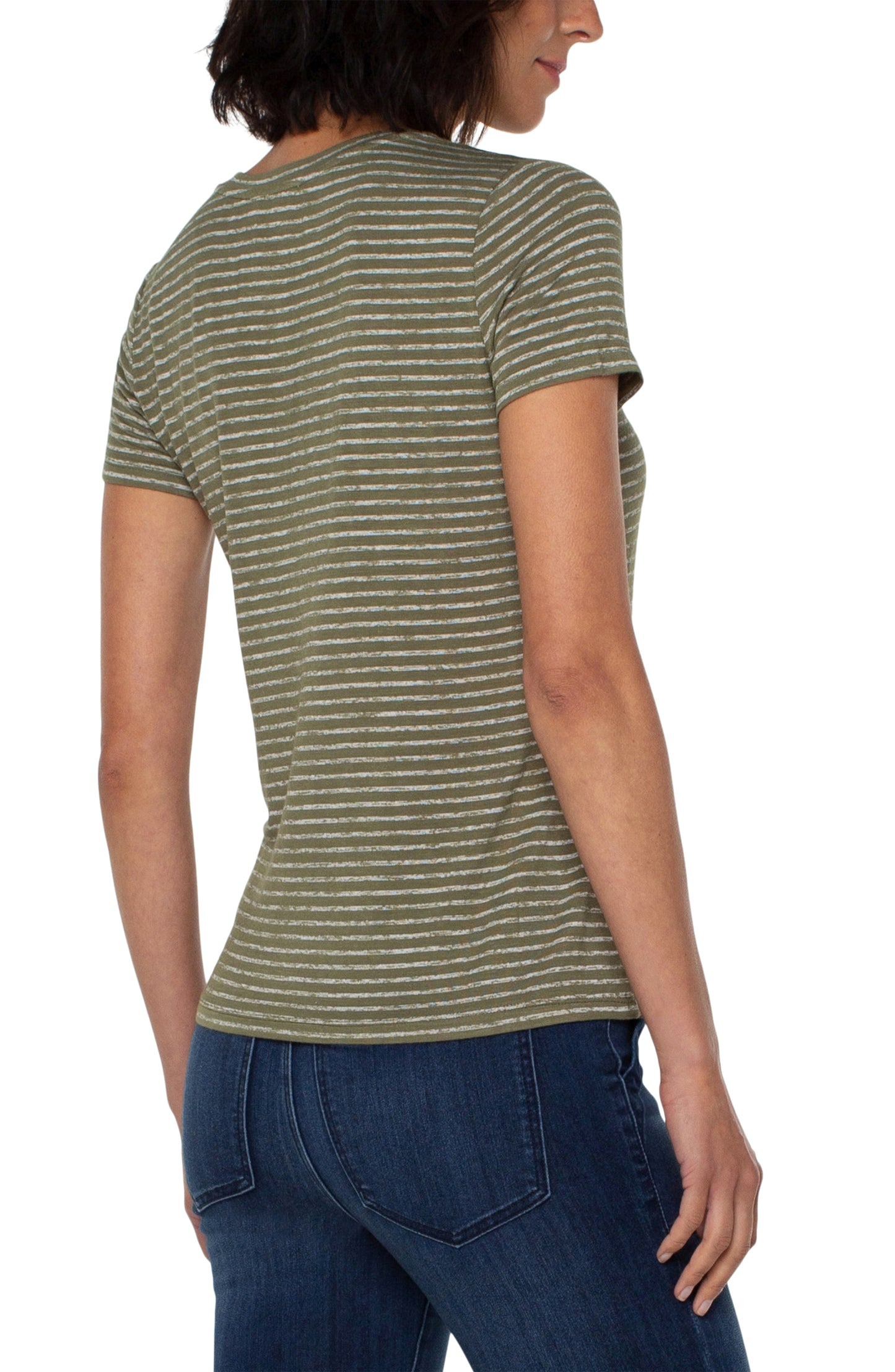 Liverpool Slim Fit Crew Neck Knit Tee (Smokey Olive Stripe)