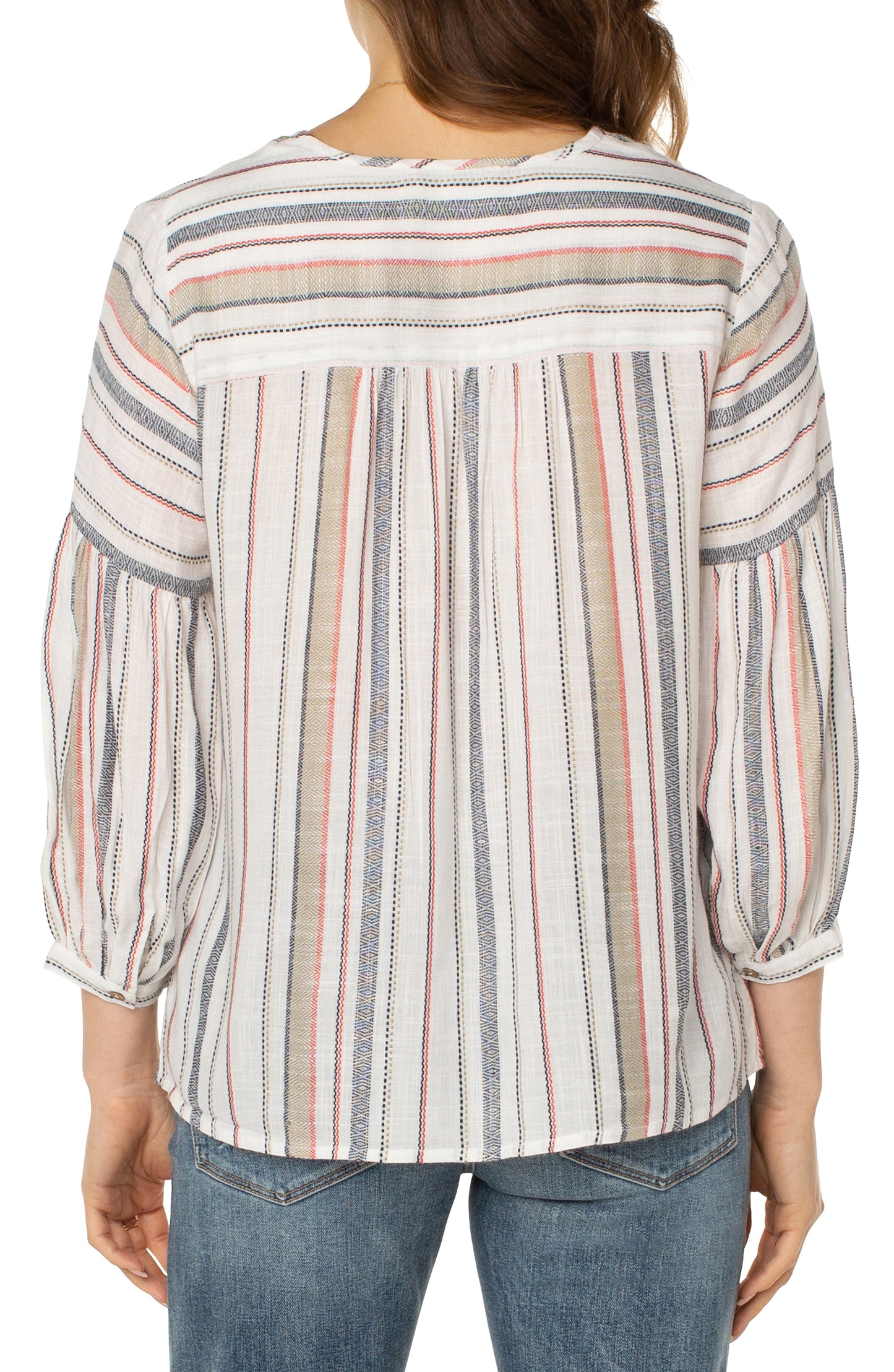 Liverpool 3/4 sleeve button from peasant blouse (multi color stripe)