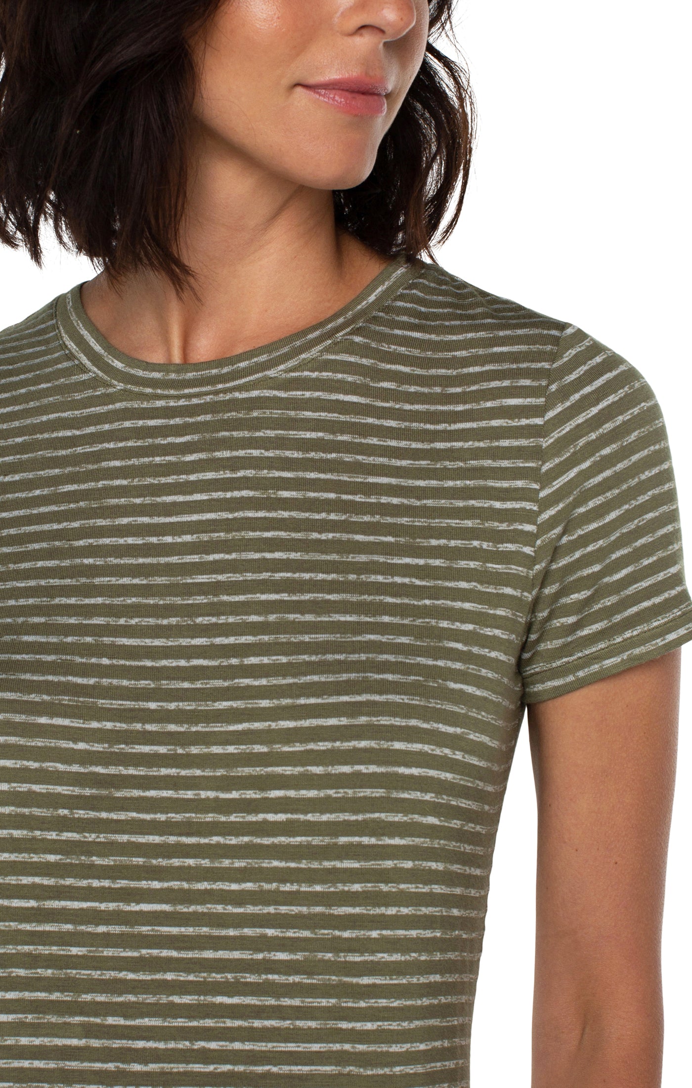 Liverpool Slim Fit Crew Neck Knit Tee (Smokey Olive Stripe)